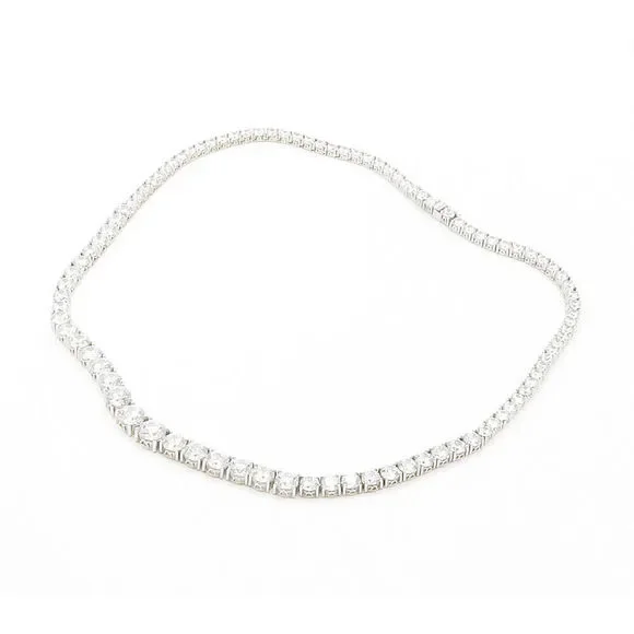 925 Sterling Silver Sparkling Graduated Cubic Zirconia Chain Necklace NE2471